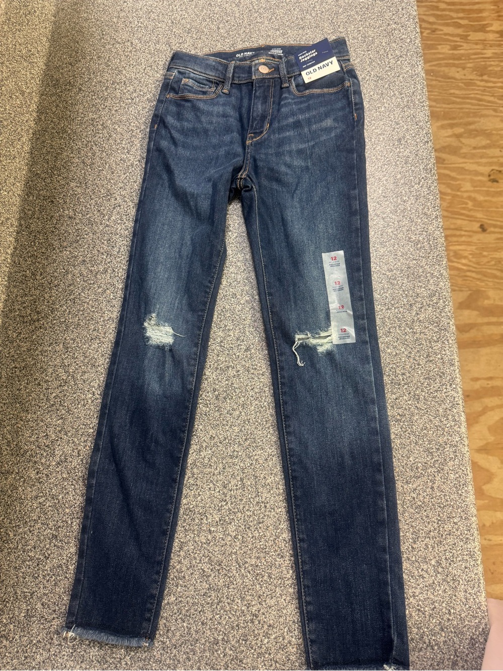 Old Navy Girls Dark Blue Distressed Jeggings size 12 adjusting waist